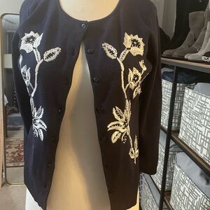 Kenar blue knit cardigan with embroidered flowers size M